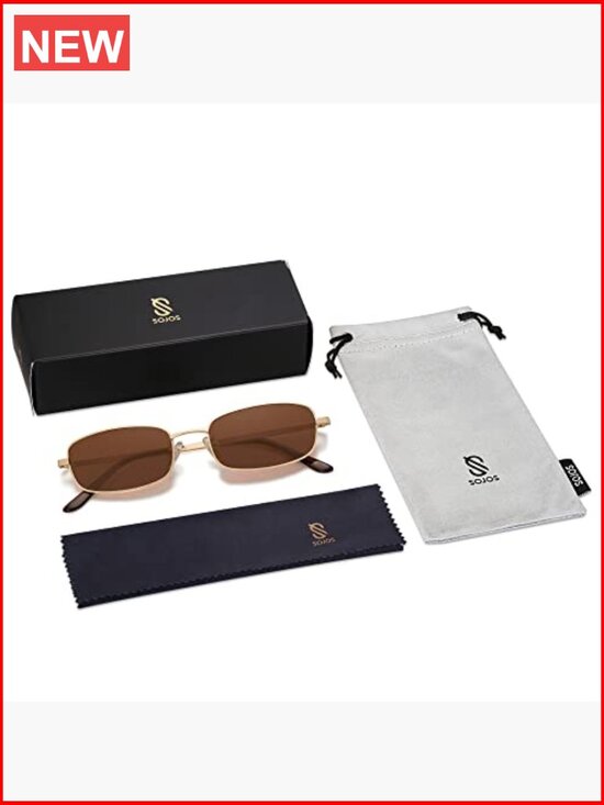 Retro Narrow Rectangle Sunglasses Metal Frame UV400 Protection main image 4